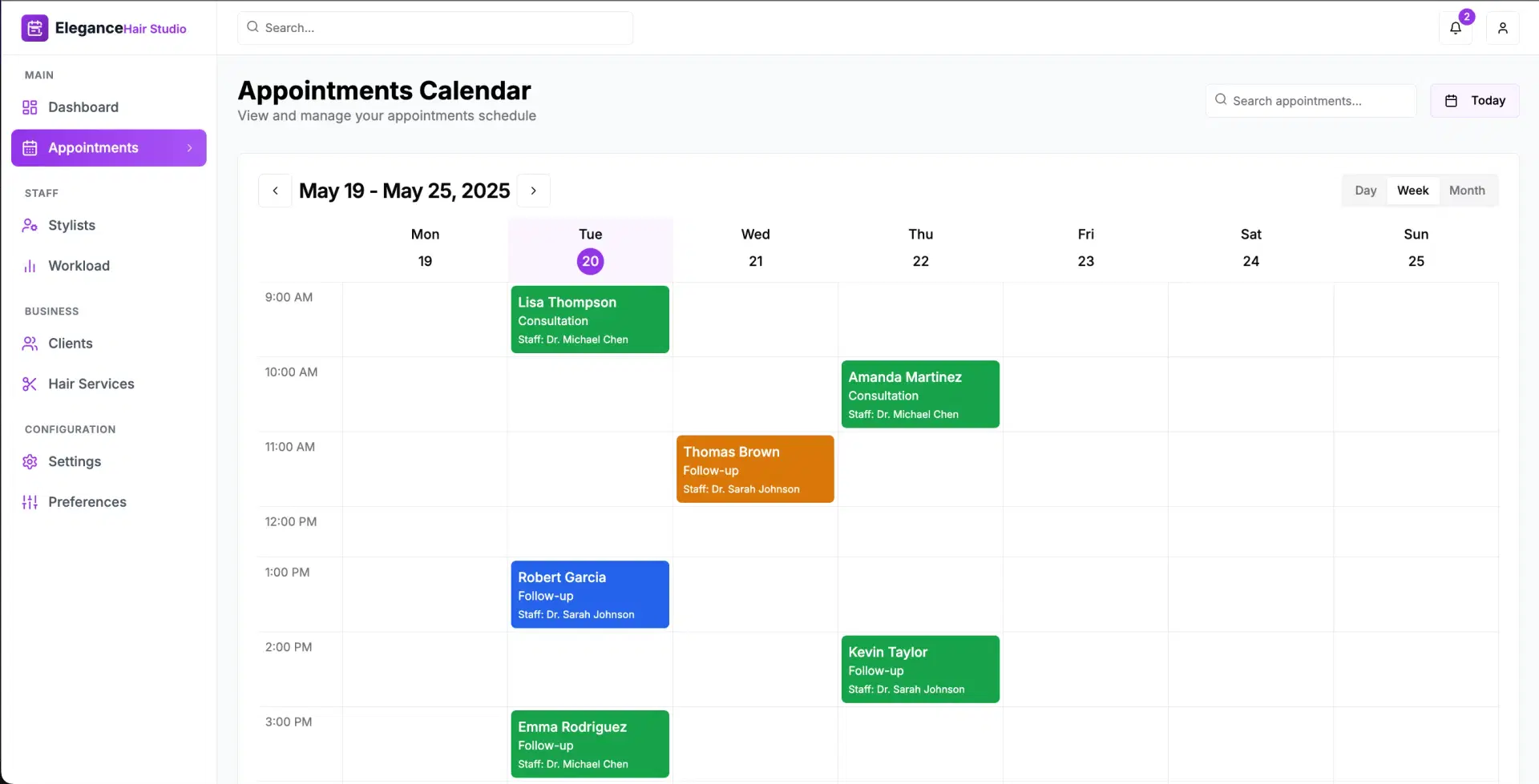 Calendar management interface