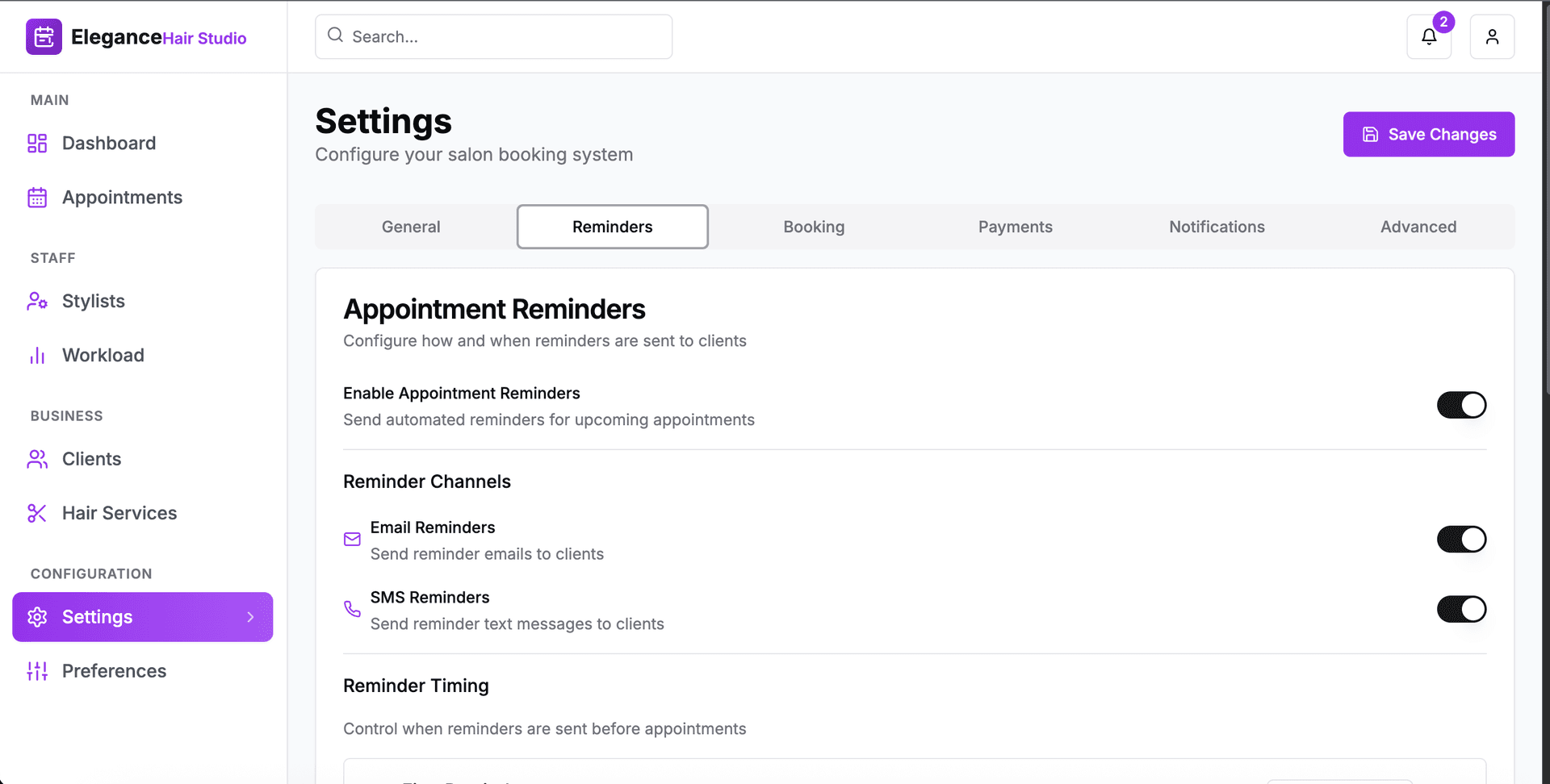 Automated reminder system interface